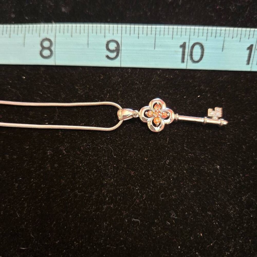 Sterling Silver Key Rhinestone Necklace India - Picture 5 of 5